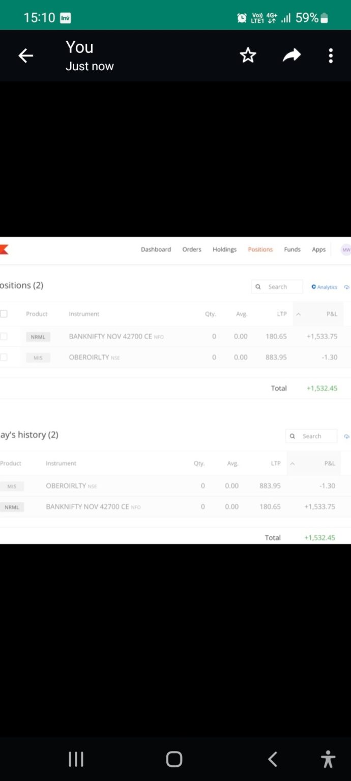 Stock Market Profit and Loss Screenshot | P&L Screenshot