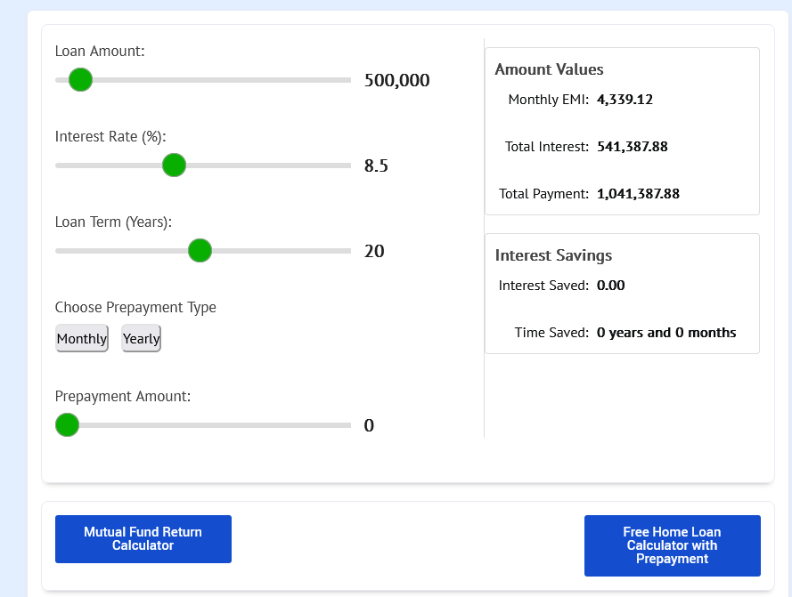 Free Home Loan Calculator with Prepayment 9x